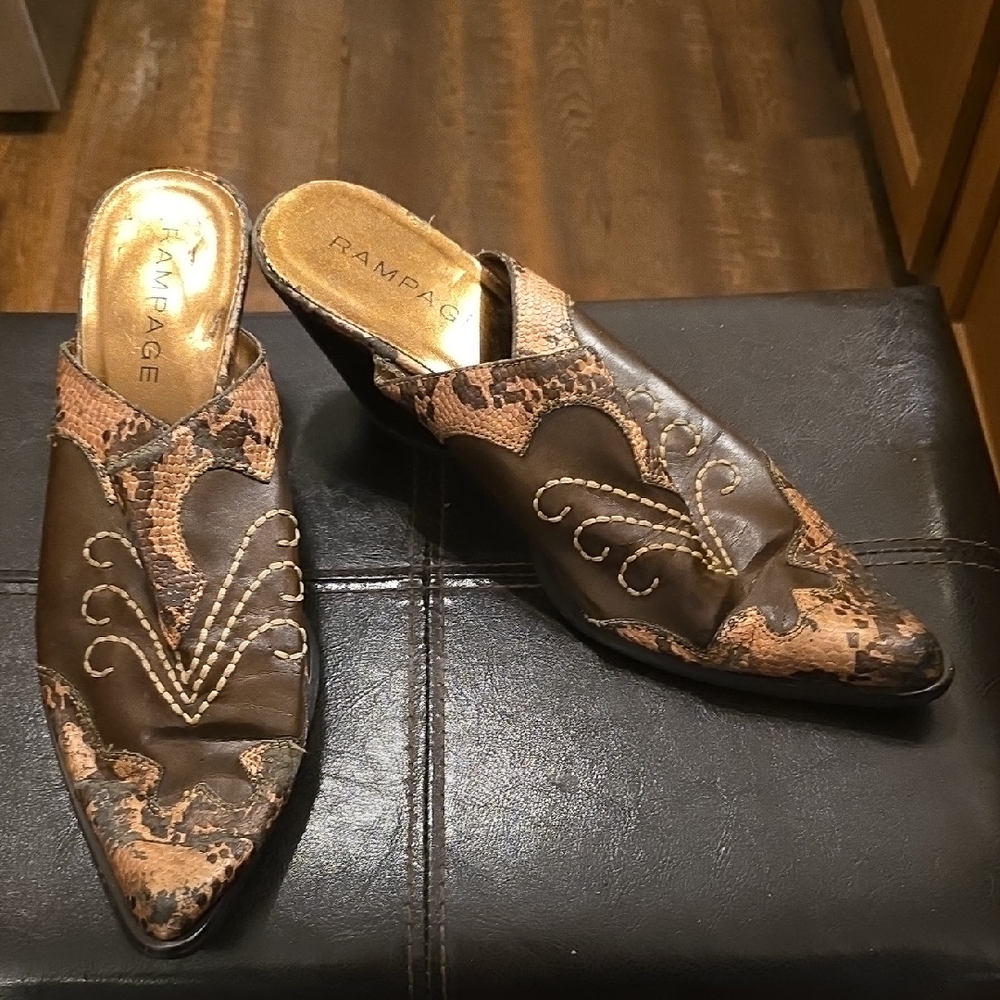 Rampage Brown Snake Print Women's Mules